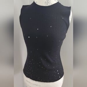 LOFT sleevless black crew neck knit top with sequin embellishments in XS